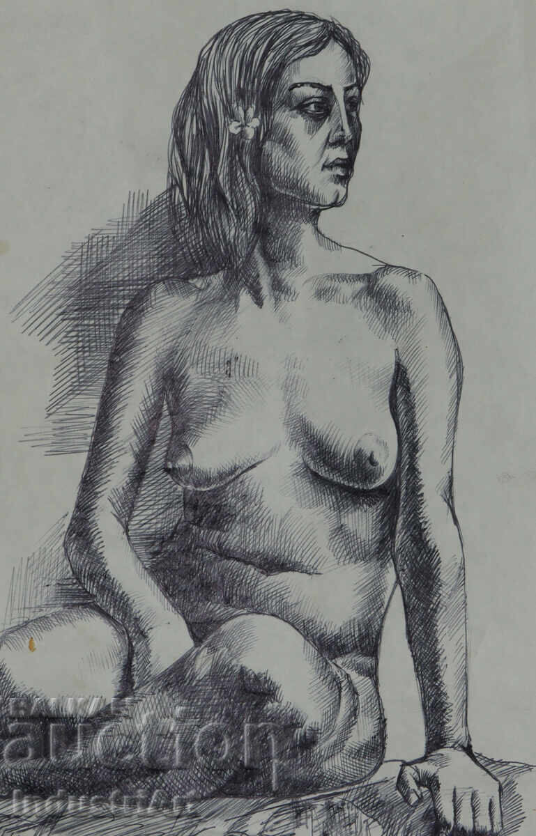 Old ink drawing, female portrait, nude body with price 100.00 BGN | € 51.13 Old ink drawing, female portrait, nude body with price 100.00 BGN | € 51.13