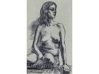 Desen vechi, tuș, portret feminin, corp gol