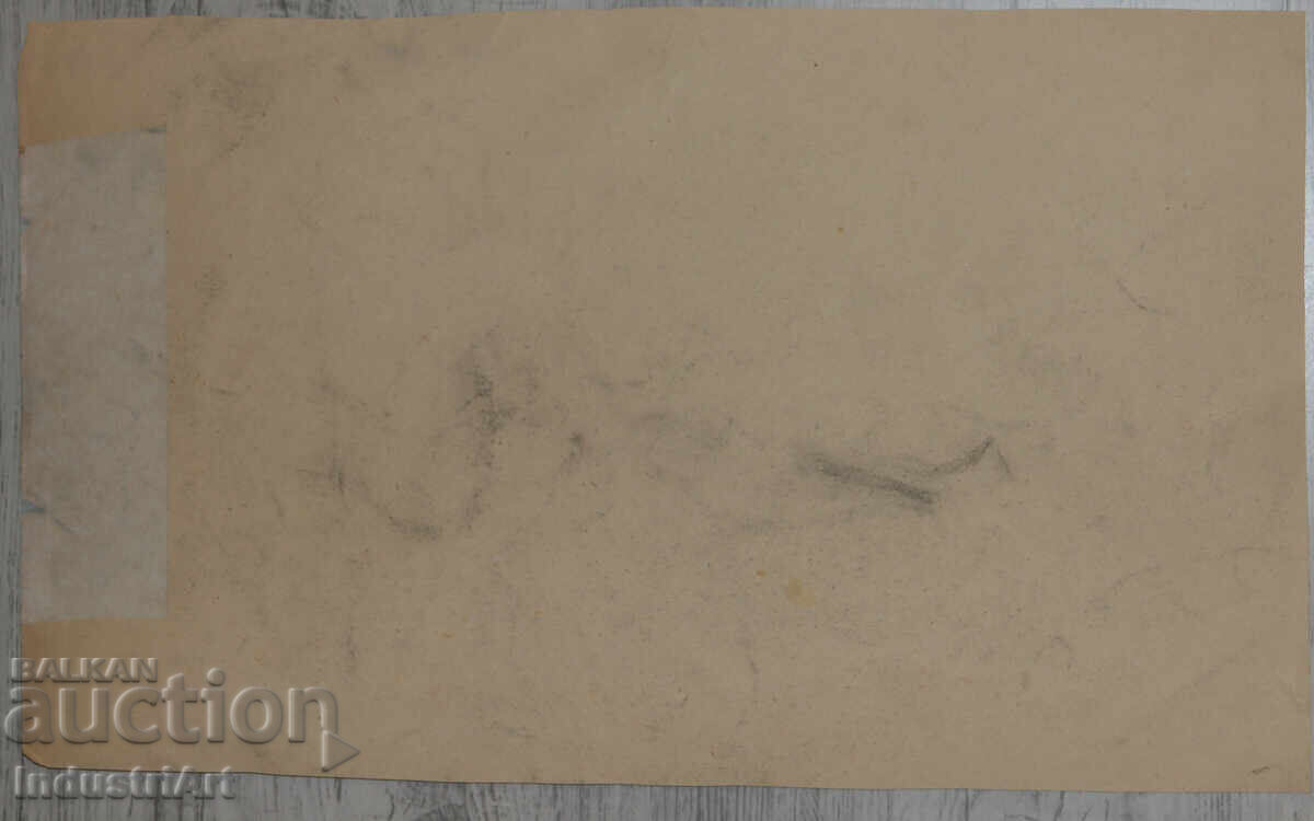 Old charcoal drawing female portrait nude body - 7