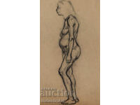 Desen vechi în cărbune portret feminin corp gol