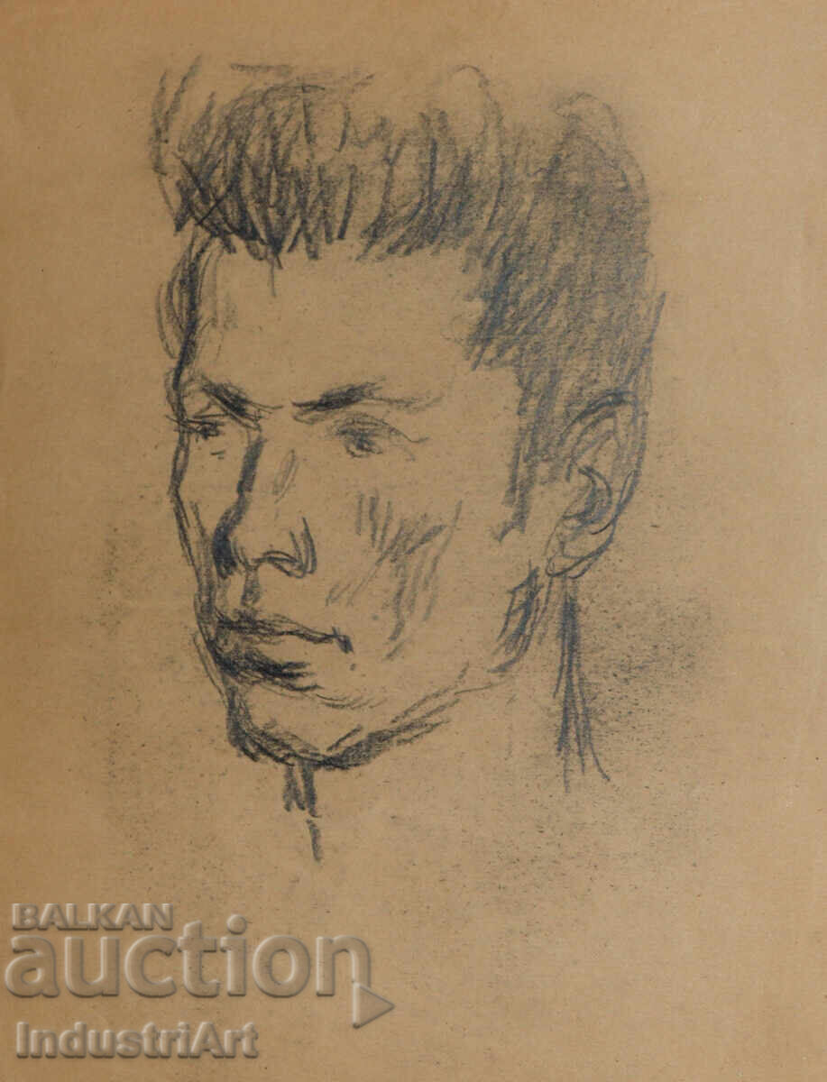 Δημοπρασία Παλιό σχέδιο με μολύβι ανδρικό πορτρέτο
