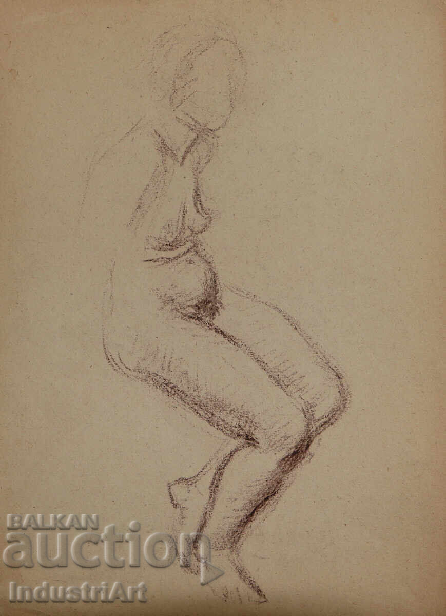 Old drawing, pastel study, portrait, nude body