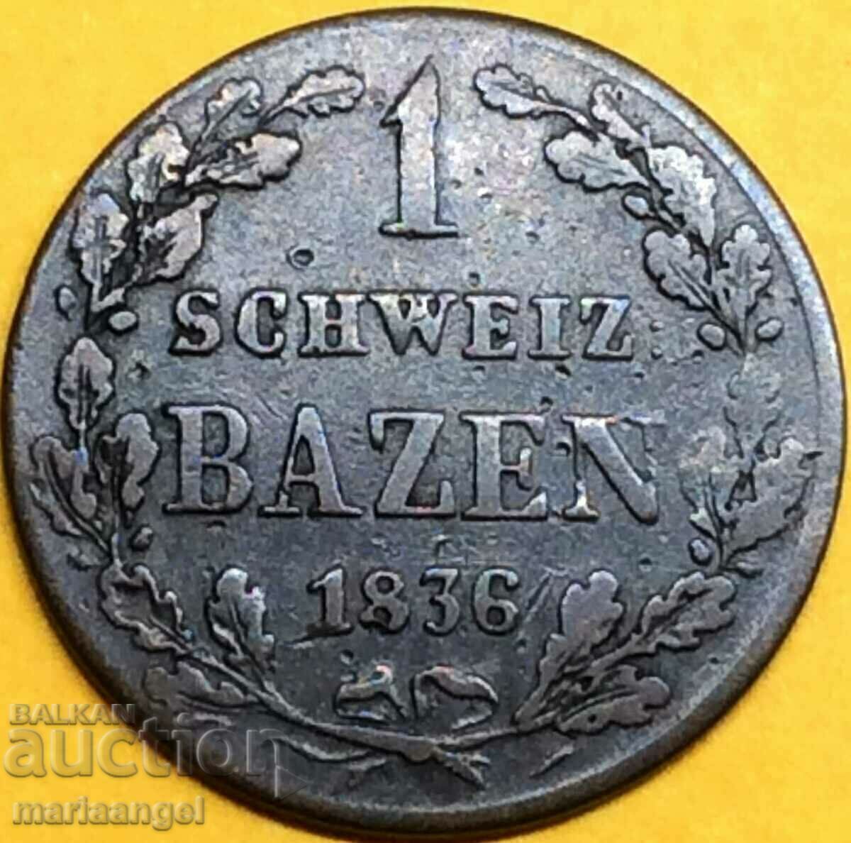 1836 1 batzen Switzerland canton Graubunden silver with price 44.00 BGN | € 22.50