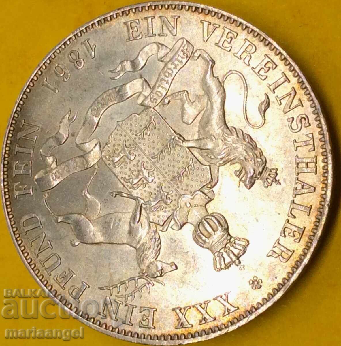 Талер 1861 Германия Вилхелм - крал на Вюртемберг UNC патина - 5