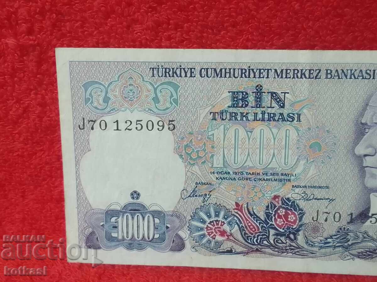 Bancnotă Veche 1000 Lire 1970 Turcia LirasI cu preț 25.50 BGN | € 13.04