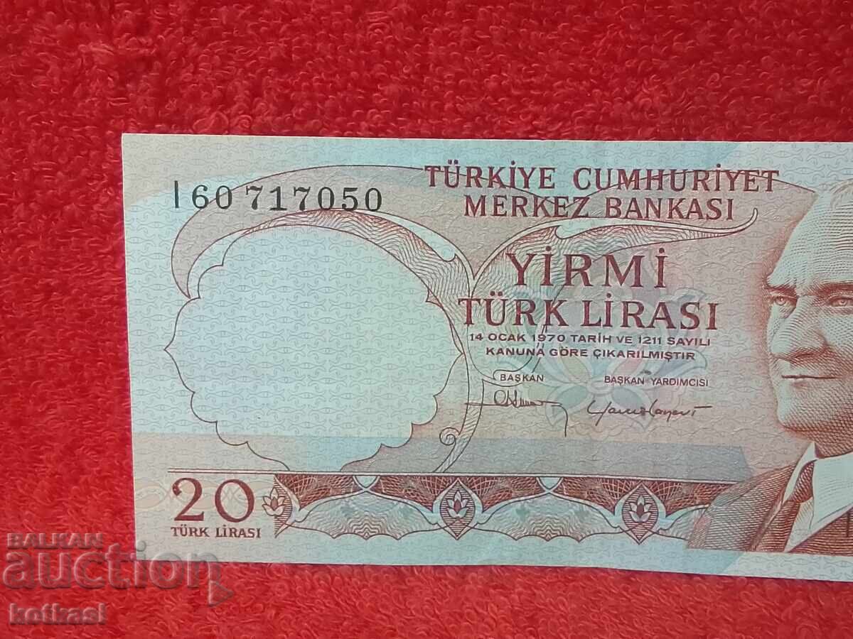 Old Banknote 20 Lira 1970 Turkey with price 25.50 BGN | € 13.04