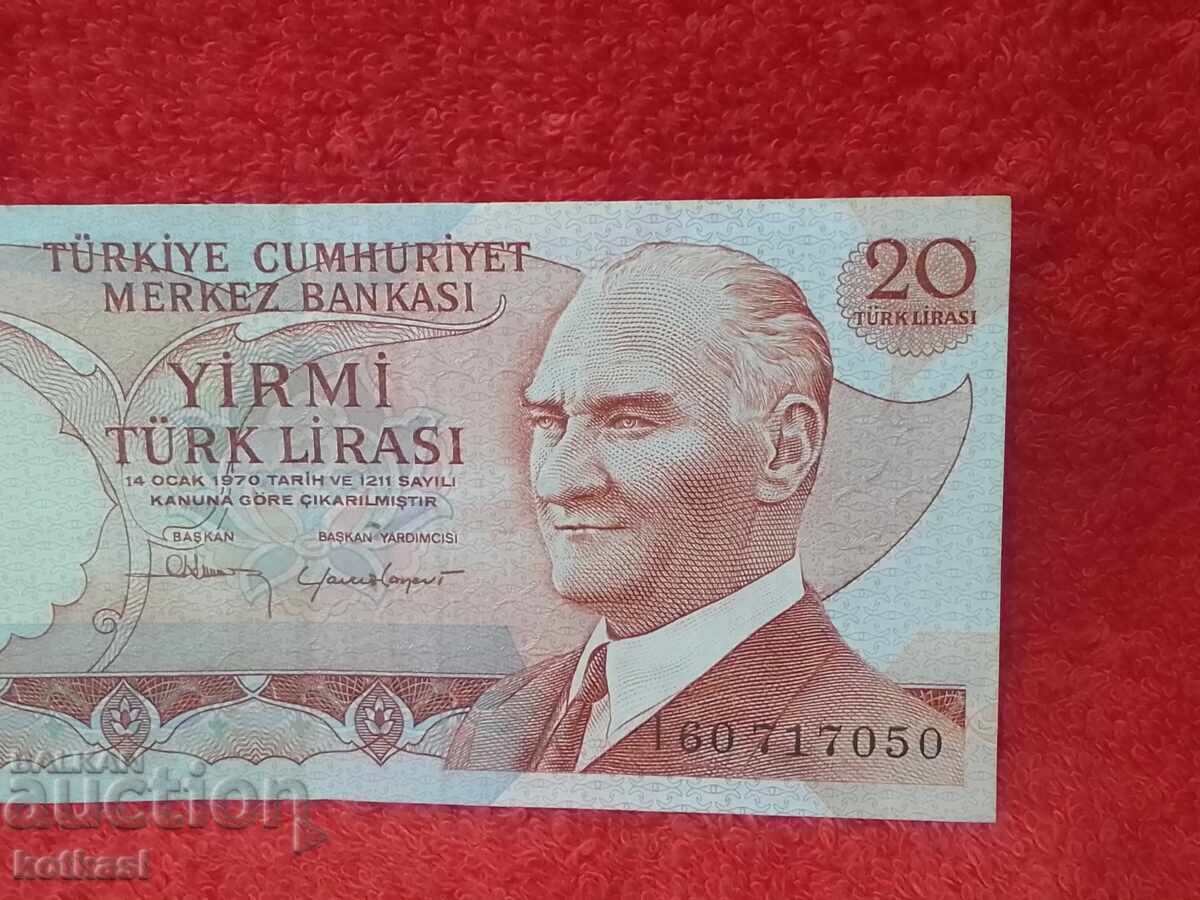 Auction  Old Banknote 20 Lira 1970 Turkey
