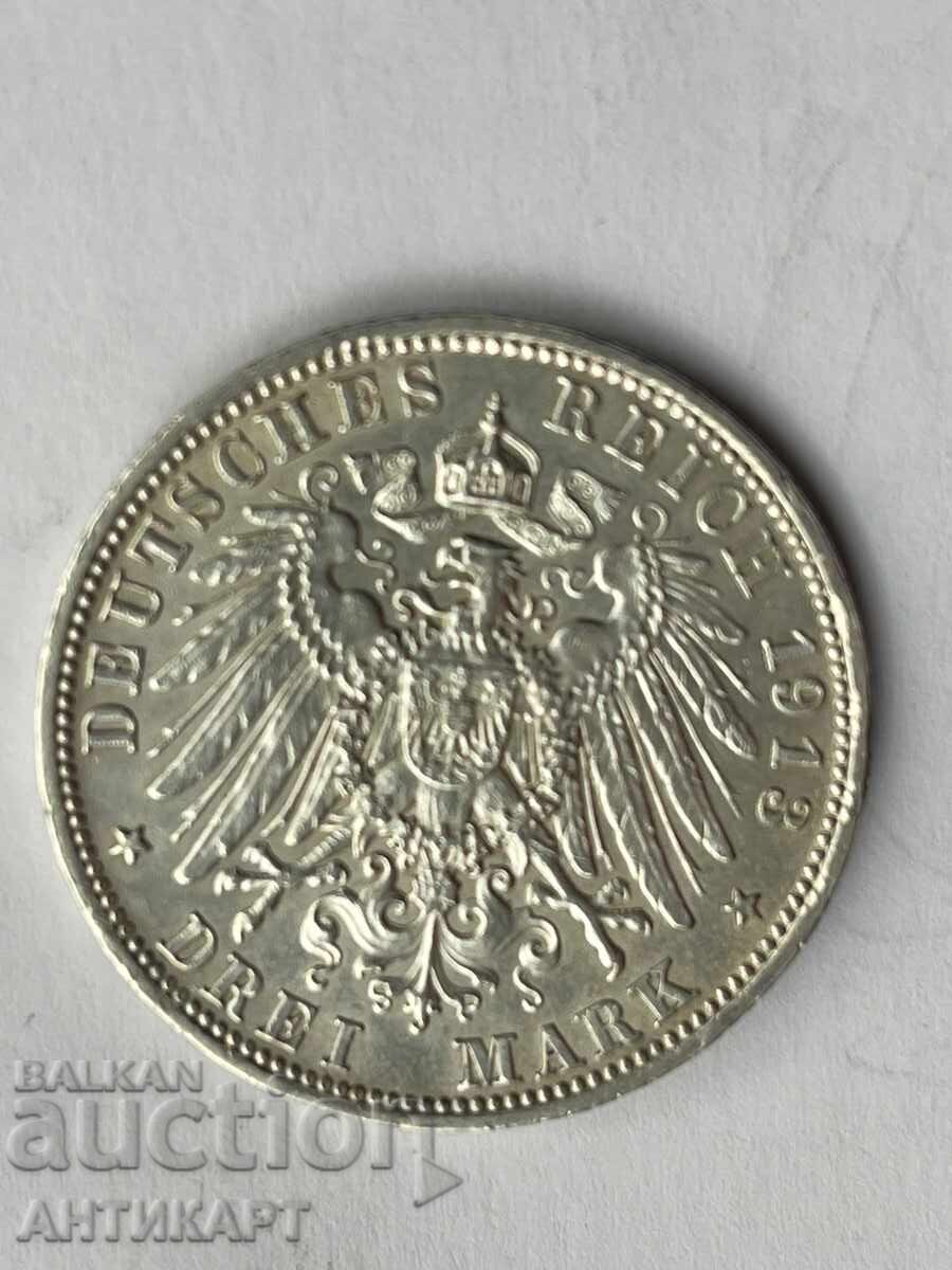 Γερμανία σπάνιο ασημένιο νόμισμα 3 μάρκα Όθων 1913 Βαυαρία με τιμή 59.00 BGN | € 30.17 Γερμανία σπάνιο ασημένιο νόμισμα 3 μάρκα Όθων 1913 Βαυαρία με τιμή 59.00 BGN | € 30.17
