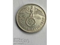 Γερμανική ασημένια νομίσμα 5 μάρκων 1937 Ε Ράιχ σβάστικα