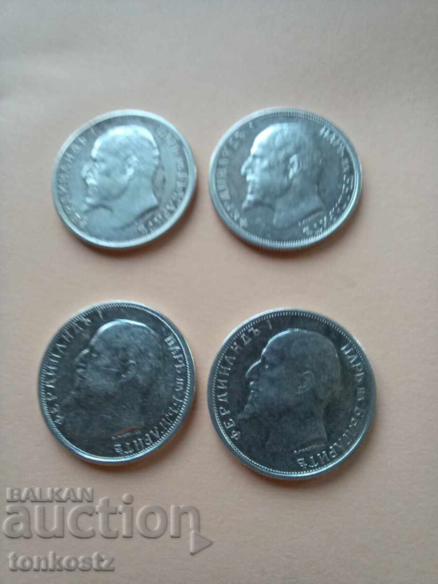4 pieces of 50 stotinki 1913 with price 60.00 BGN | € 30.68 4 pieces of 50 stotinki 1913 with price 60.00 BGN | € 30.68