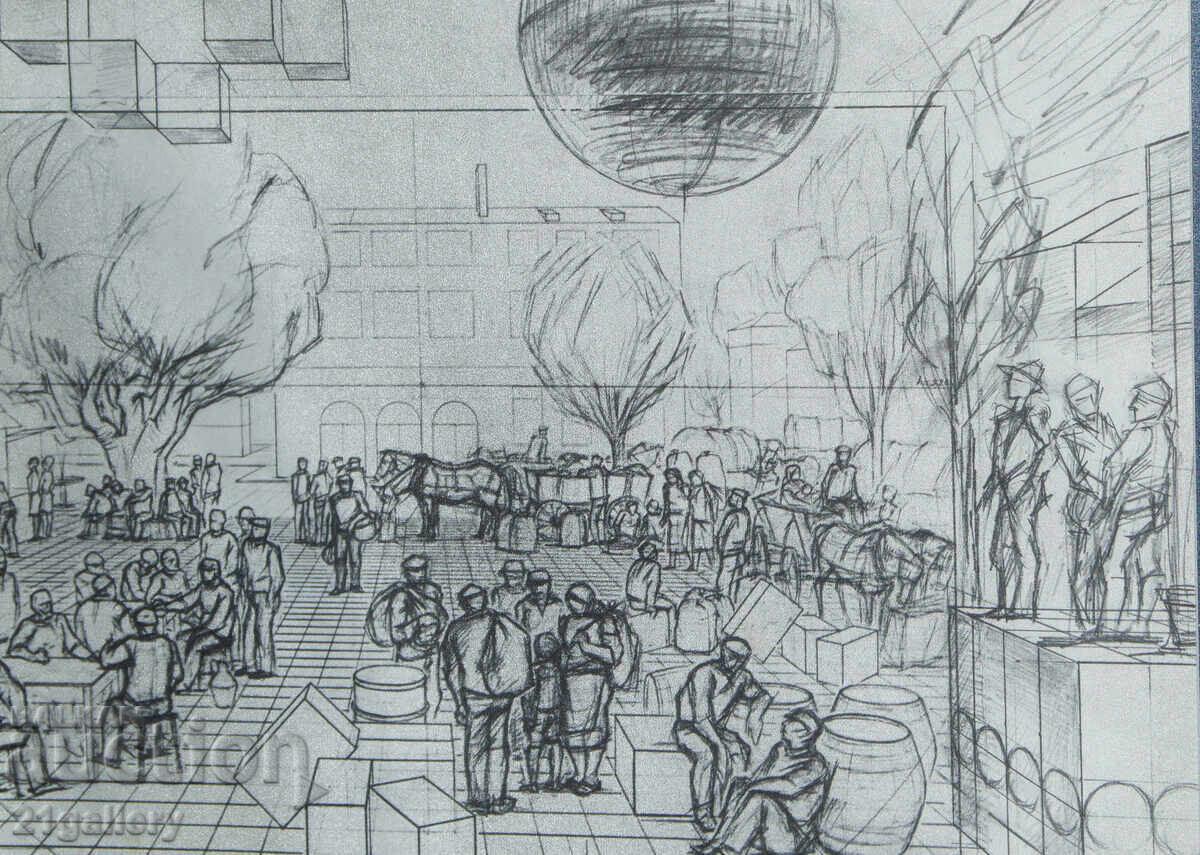 Peter Chuhovski (1922-1995) Lithograph figurative composition - 5 Peter Chuhovski (1922-1995) Lithograph figurative composition - 5