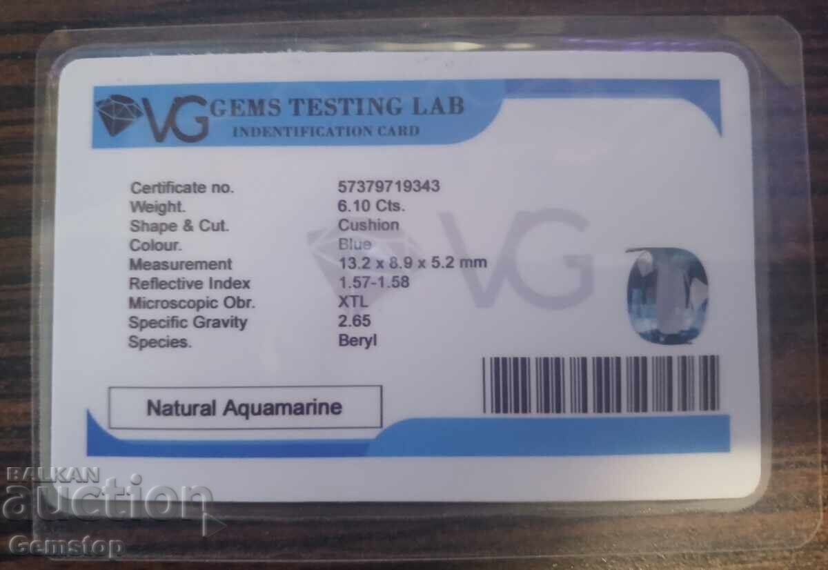 ΒΖΤ! 6.10 ct φυσικό aquamarine cushion πιστοπ.VGTL από 1ο! - 5 ΒΖΤ! 6.10 ct φυσικό aquamarine cushion πιστοπ.VGTL από 1ο! - 5