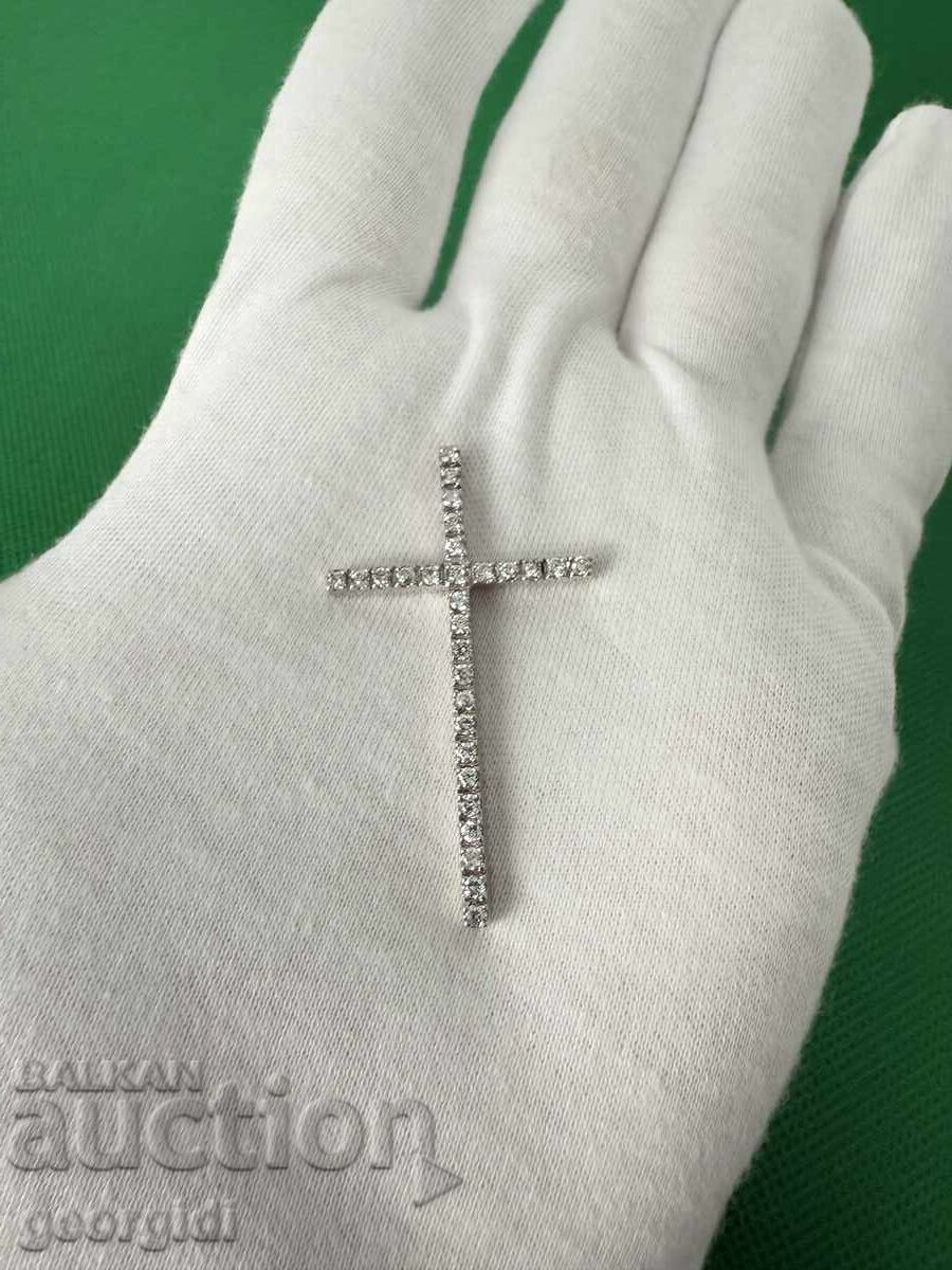 Silver cross with zircons. №7632