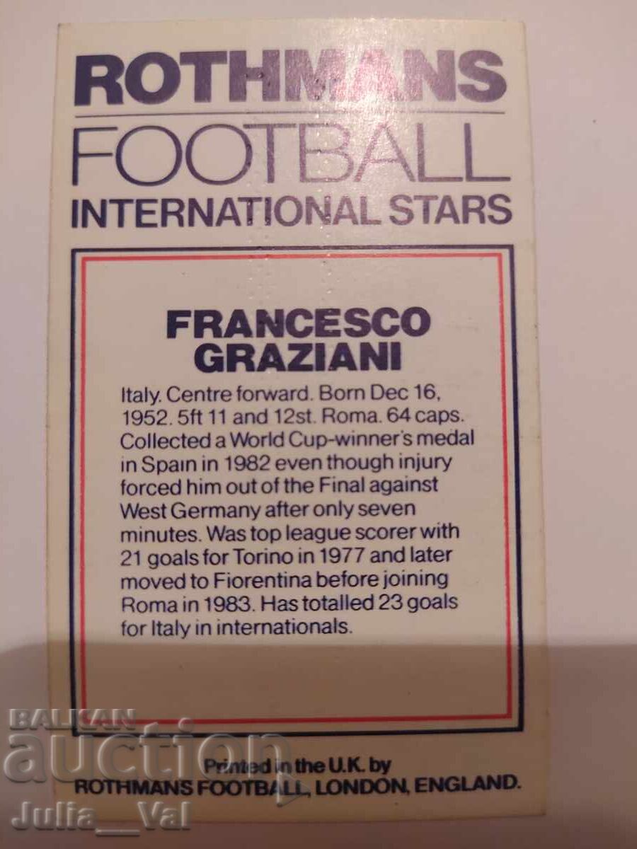 Fotbal - Francesco Graziani - Italia cu preț 0.01 BGN | € 0.01