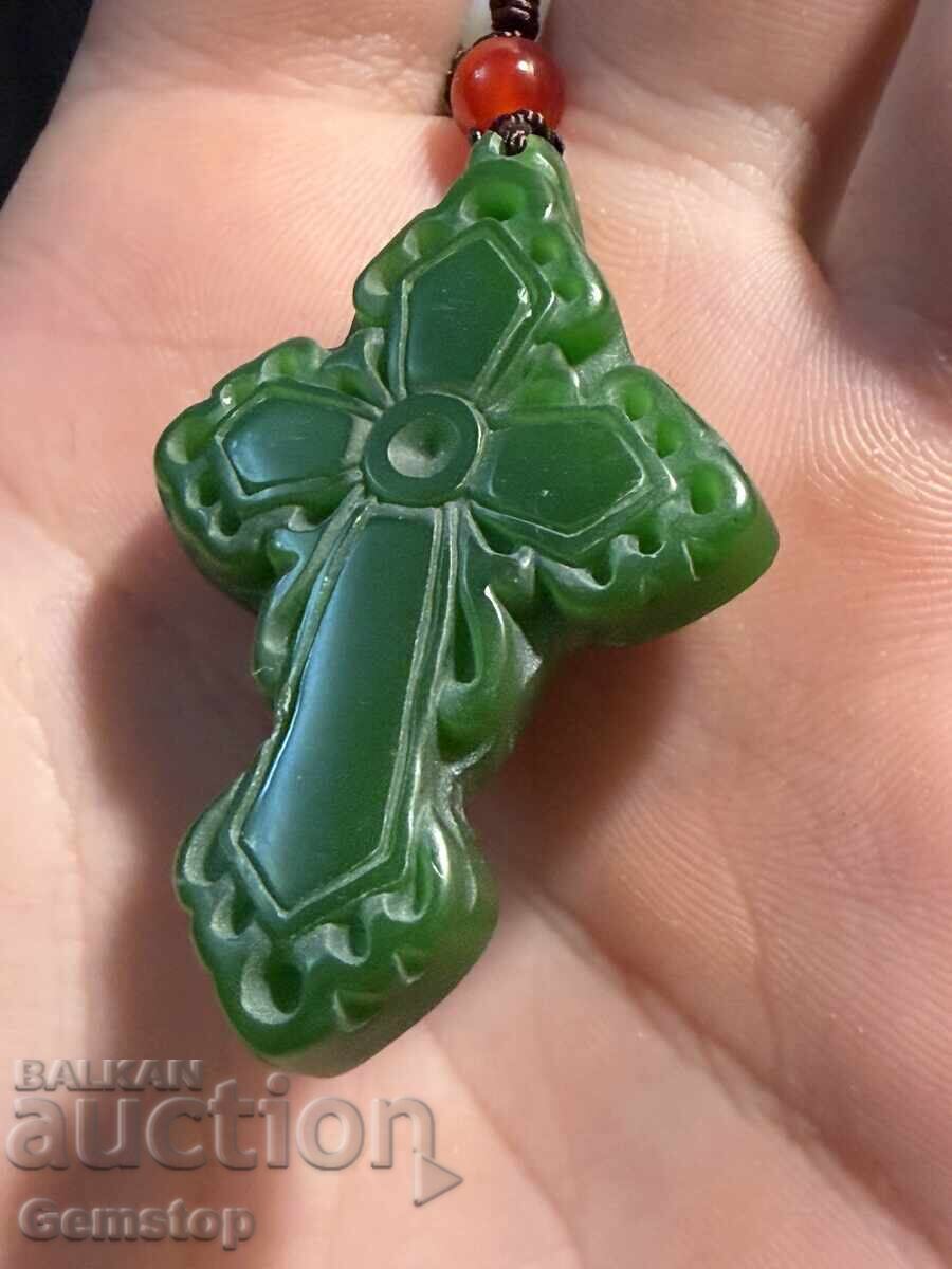 ΒΖΤ! 155 κ-τ φυσικό μενταγιόν φυλαχτό νεφρίτη σταυρός από 1στ! - 5 ΒΖΤ! 155 κ-τ φυσικό μενταγιόν φυλαχτό νεφρίτη σταυρός από 1στ! - 5