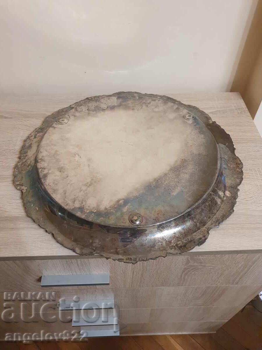 Large, massive, engraved, silver-plated metal tray!!! - 5