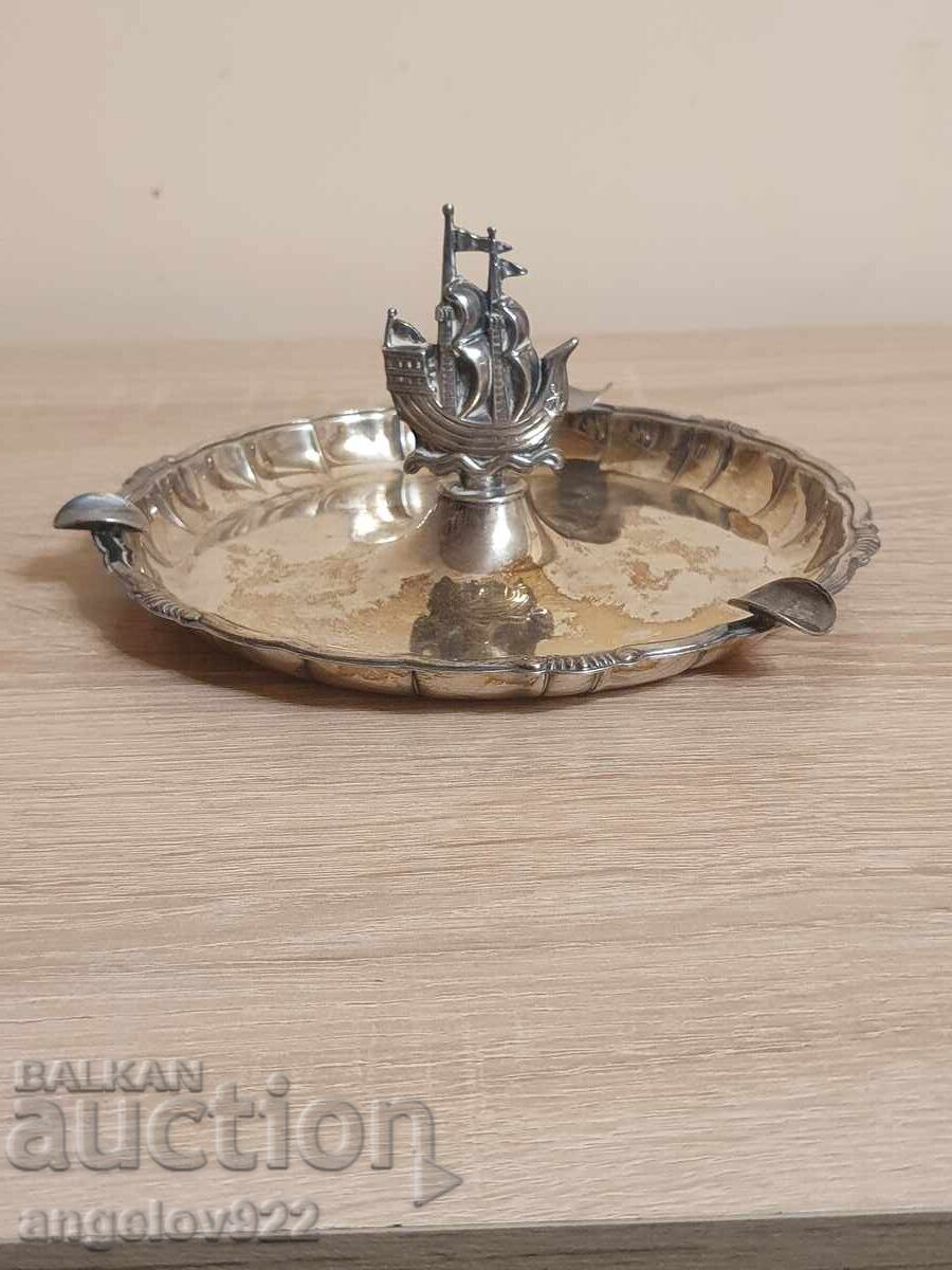 Δημοπρασία Αντίκα ασημένιο μεταλλικό τασάκι!!!