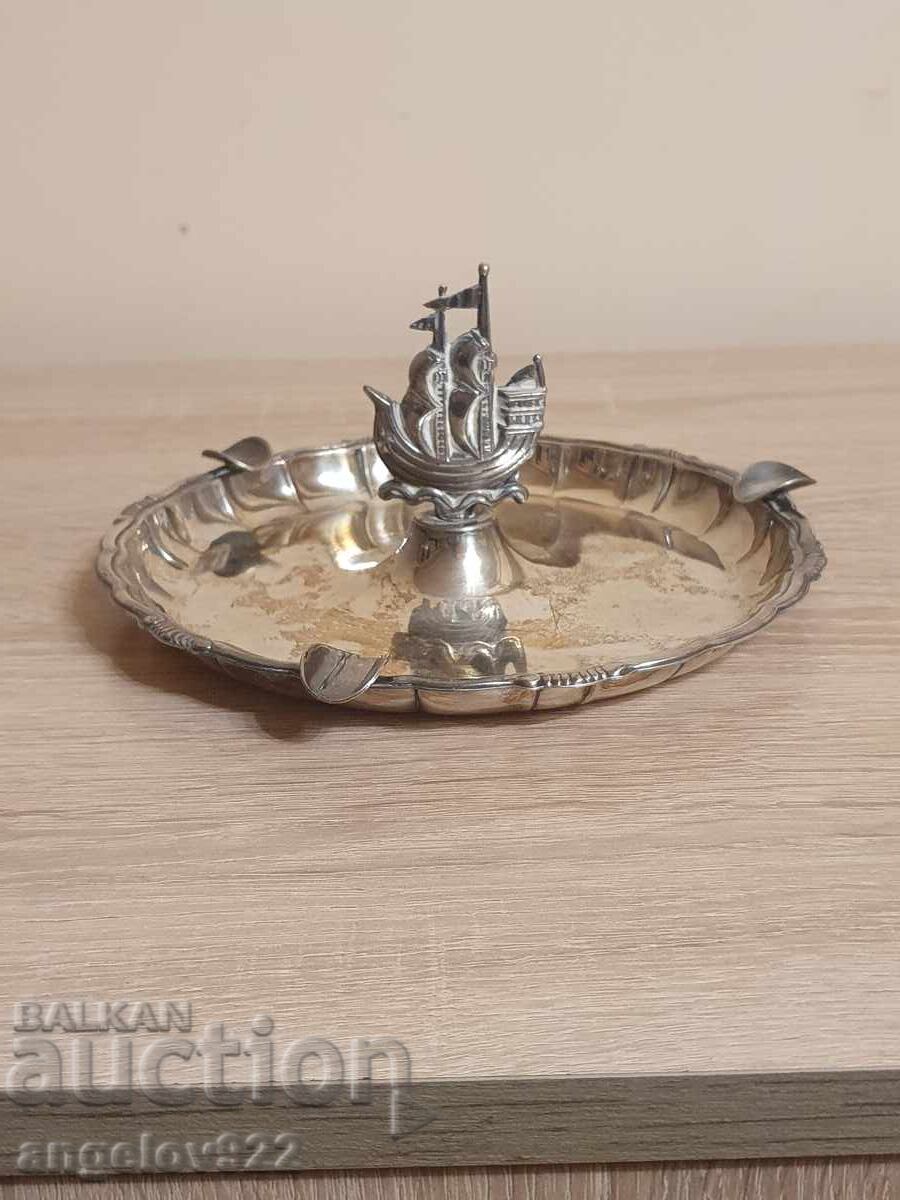 Παράδοση Αντίκα ασημένιο μεταλλικό τασάκι!!!