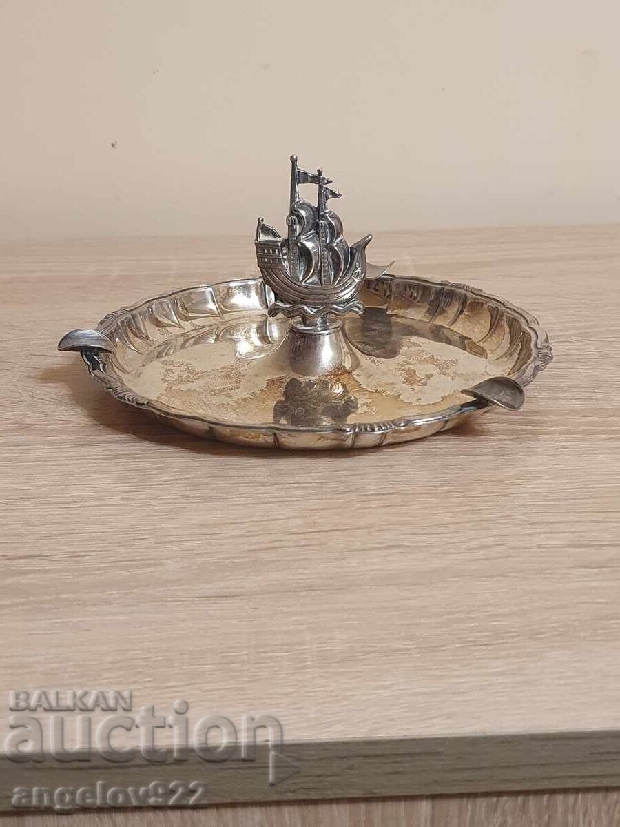 Αντίκα ασημένιο μεταλλικό τασάκι!!!