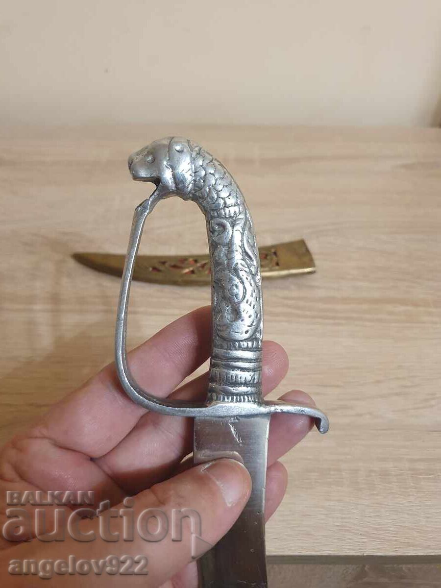 Vintage knife with metal blade and bronze sheath!!! - 6