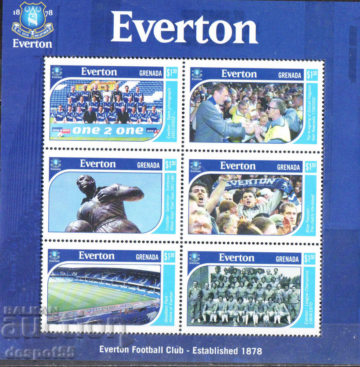 2001. Гренада. Британски футболни клубове. Евертон. Блок. 2001. Гренада. Британски футболни клубове. Евертон. Блок.