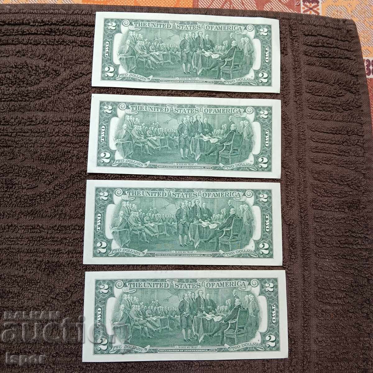 2 US dollars new consecutive numbers with price 23.00 BGN | € 11.76 2 US dollars new consecutive numbers with price 23.00 BGN | € 11.76