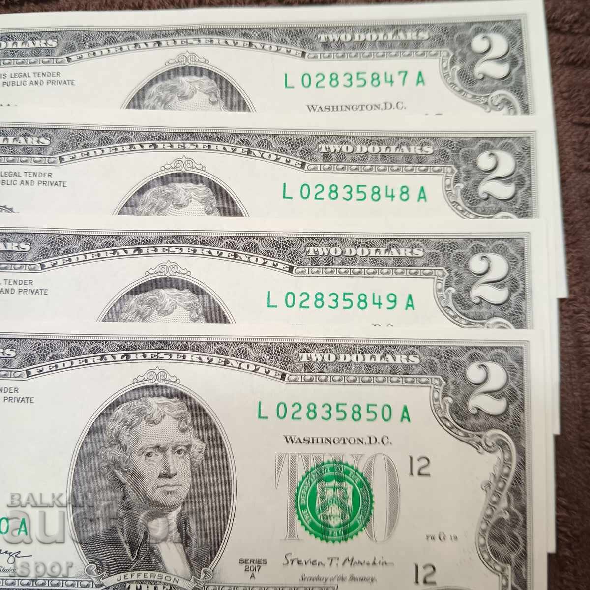 Auction 2 US dollars new consecutive numbers Auction 2 US dollars new consecutive numbers