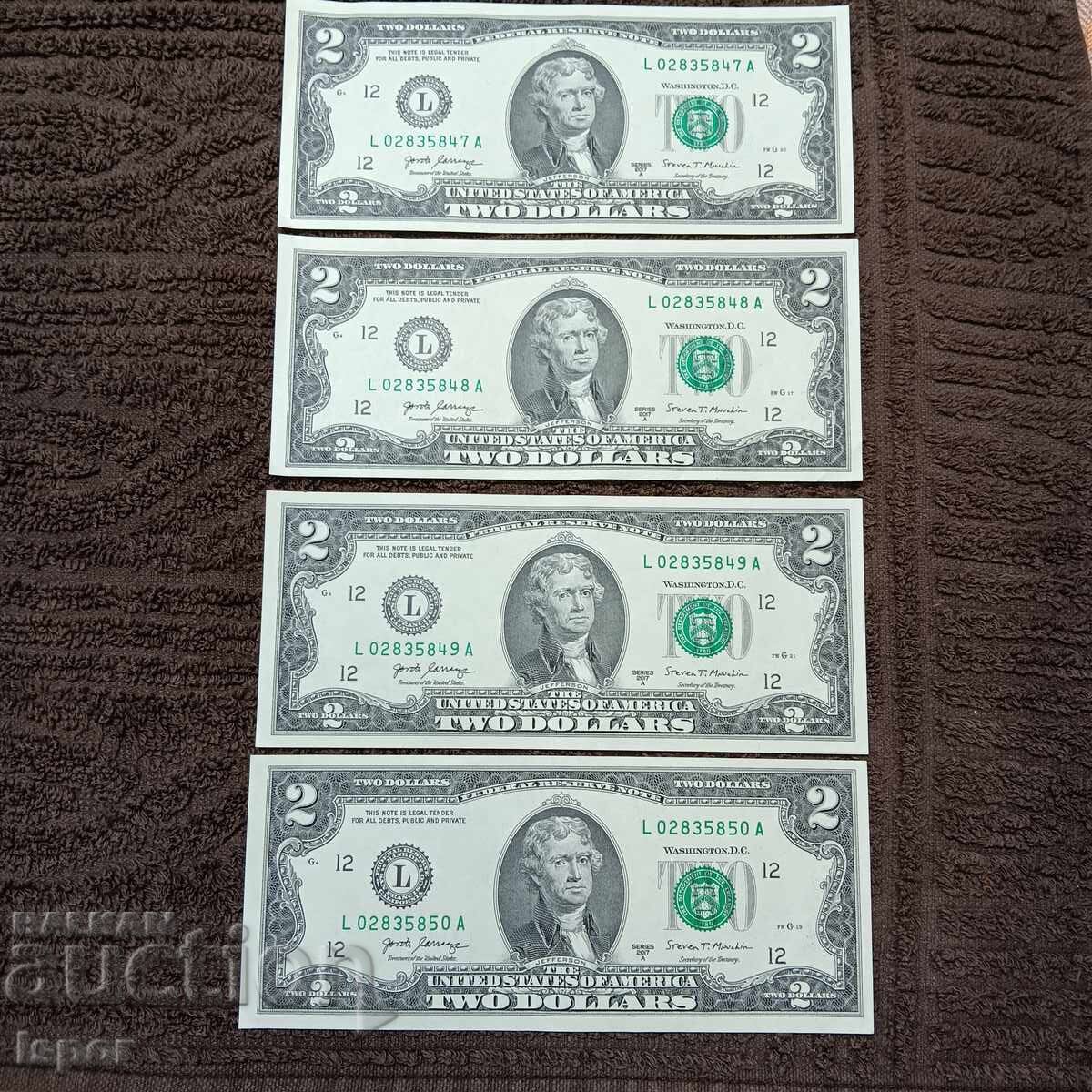2 US dollars new consecutive numbers 2 US dollars new consecutive numbers