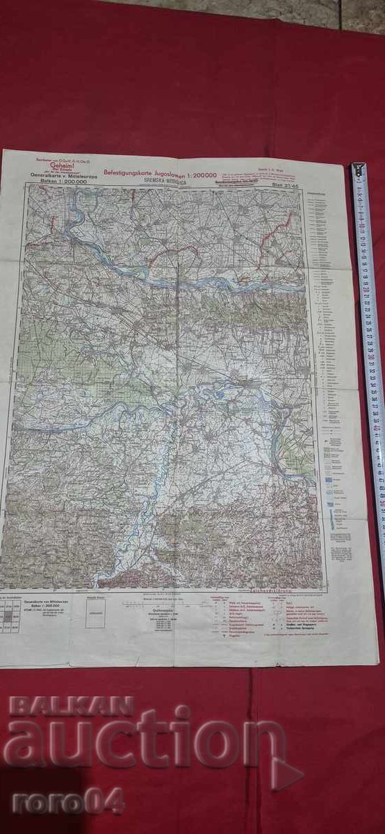 SREMSKA MITROVICA - HARTĂ MILITARĂ GERMANĂ VECHE - 1940 g SREMSKA MITROVICA - HARTĂ MILITARĂ GERMANĂ VECHE - 1940 g