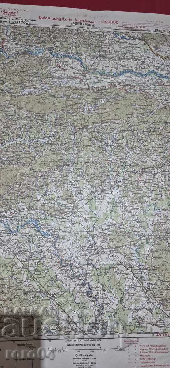 ZAGREB - HARTĂ MILITARĂ GERMANĂ VECHE - 1940 - 5 ZAGREB - HARTĂ MILITARĂ GERMANĂ VECHE - 1940 - 5