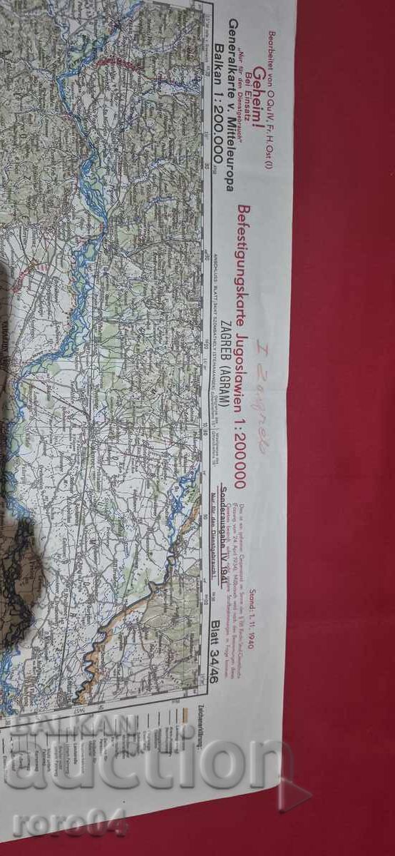 ZAGREB - HARTĂ MILITARĂ GERMANĂ VECHE - 1940 - 6