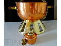 Oală de cupru cu suport, arzător de alcool din cupru, fondue