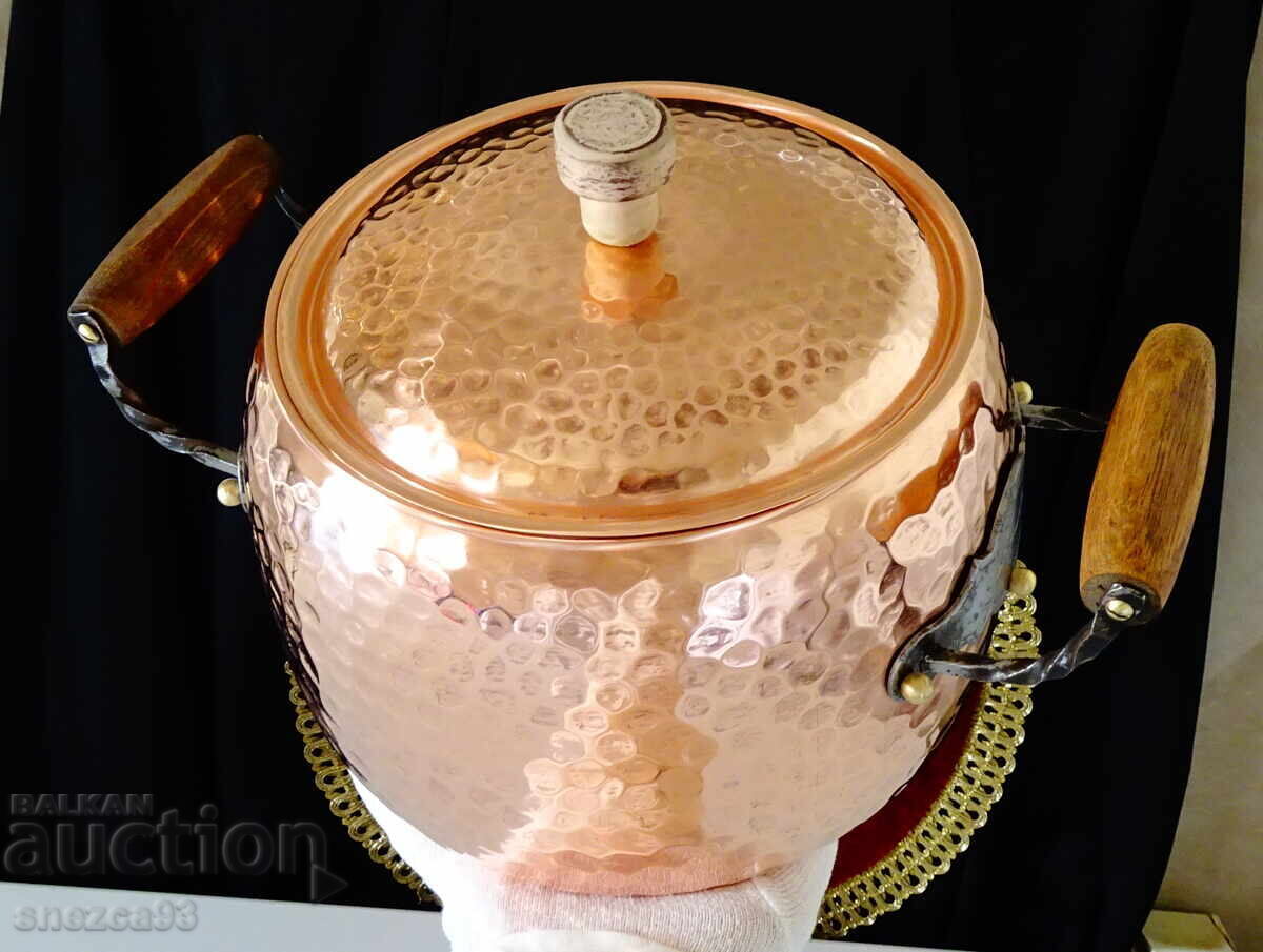 Кована медна тенджера с капак,чиста червeна мед 6 литра, 1.1