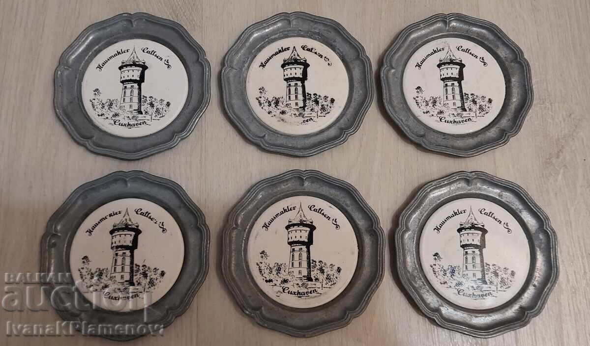 Livrarea Farfurii de cositor cu porțelan vintage pentru colecționari, 16 bucăți
