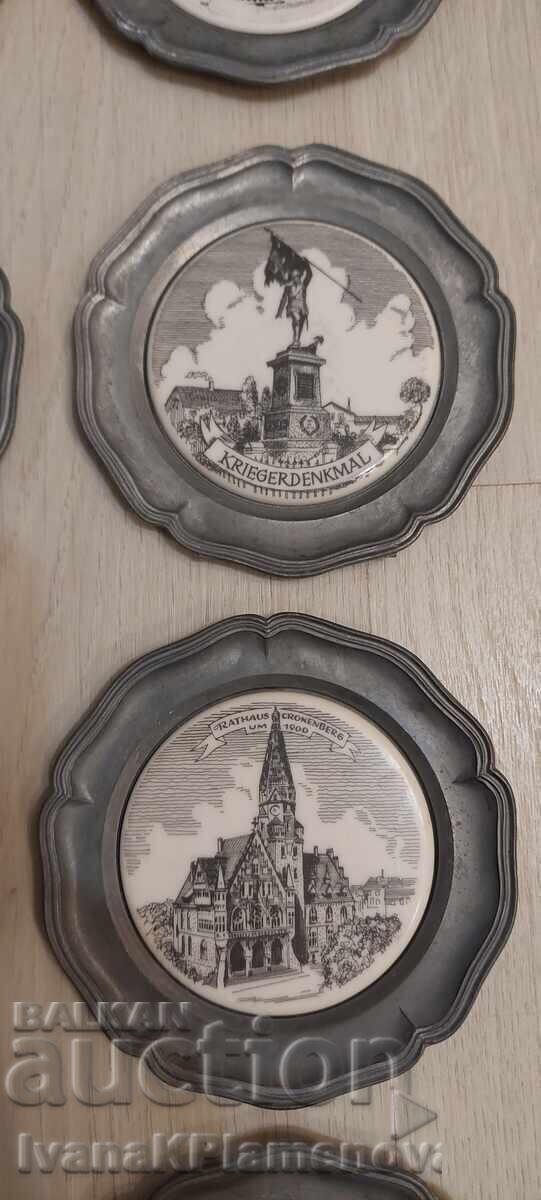 Farfurii de cositor cu porțelan vintage pentru colecționari, 16 bucăți - 5