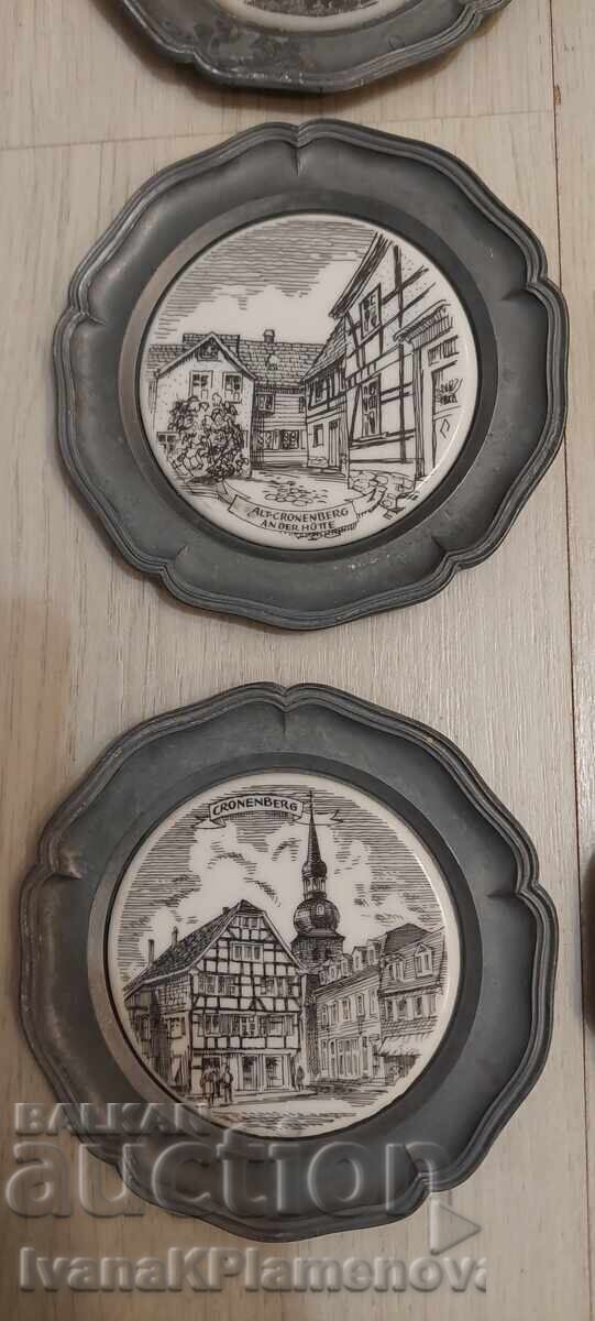 Farfurii de cositor cu porțelan vintage pentru colecționari, 16 bucăți - 6