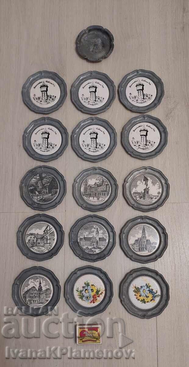 Farfurii de cositor cu porțelan vintage pentru colecționari, 16 bucăți - 7