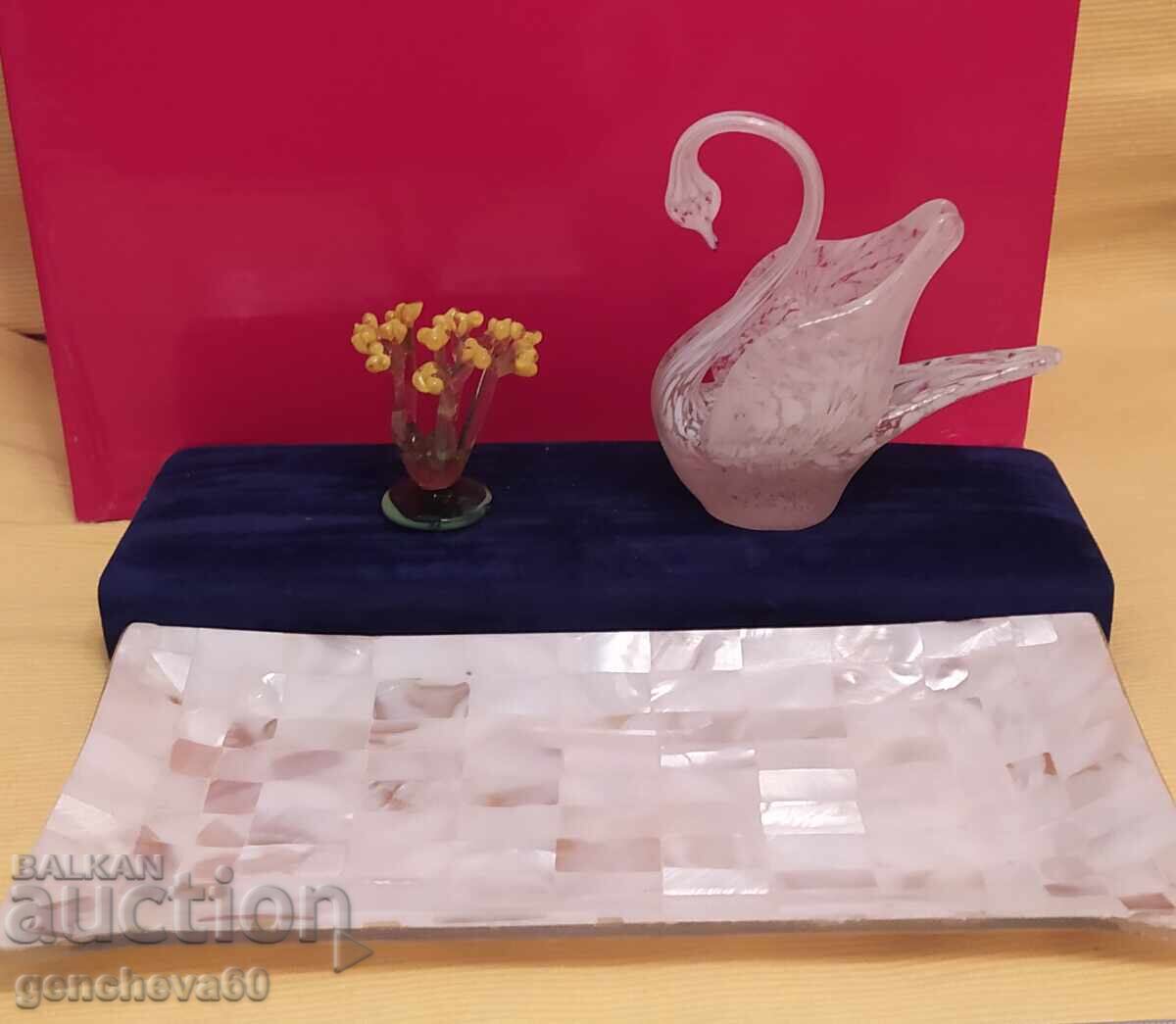 Platou sidefat și lebădă din sticlă Murano