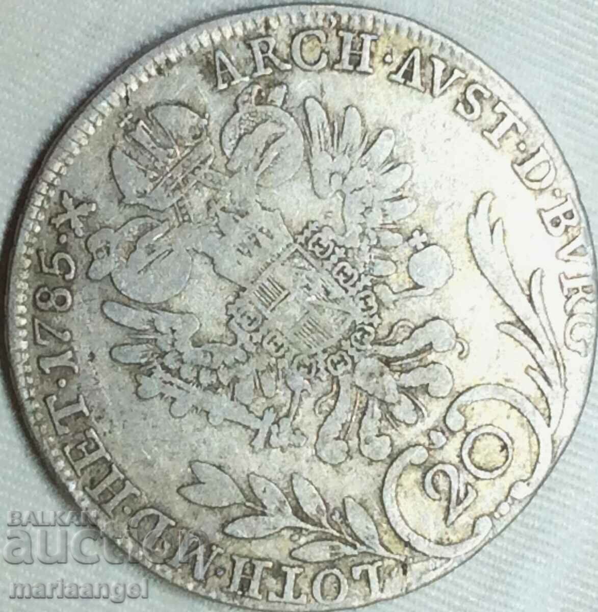 Livrarea 20 Kreuzers 1785 Austria A - Viena Joseph II argint 29 mm