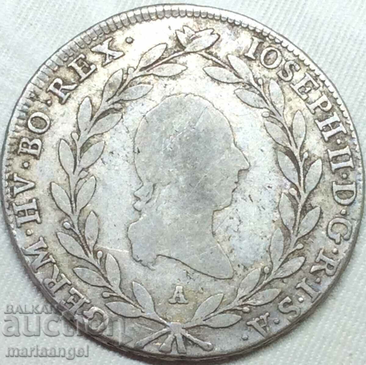 20 Kreuzers 1785 Austria A - Viena Joseph II argint 29 mm