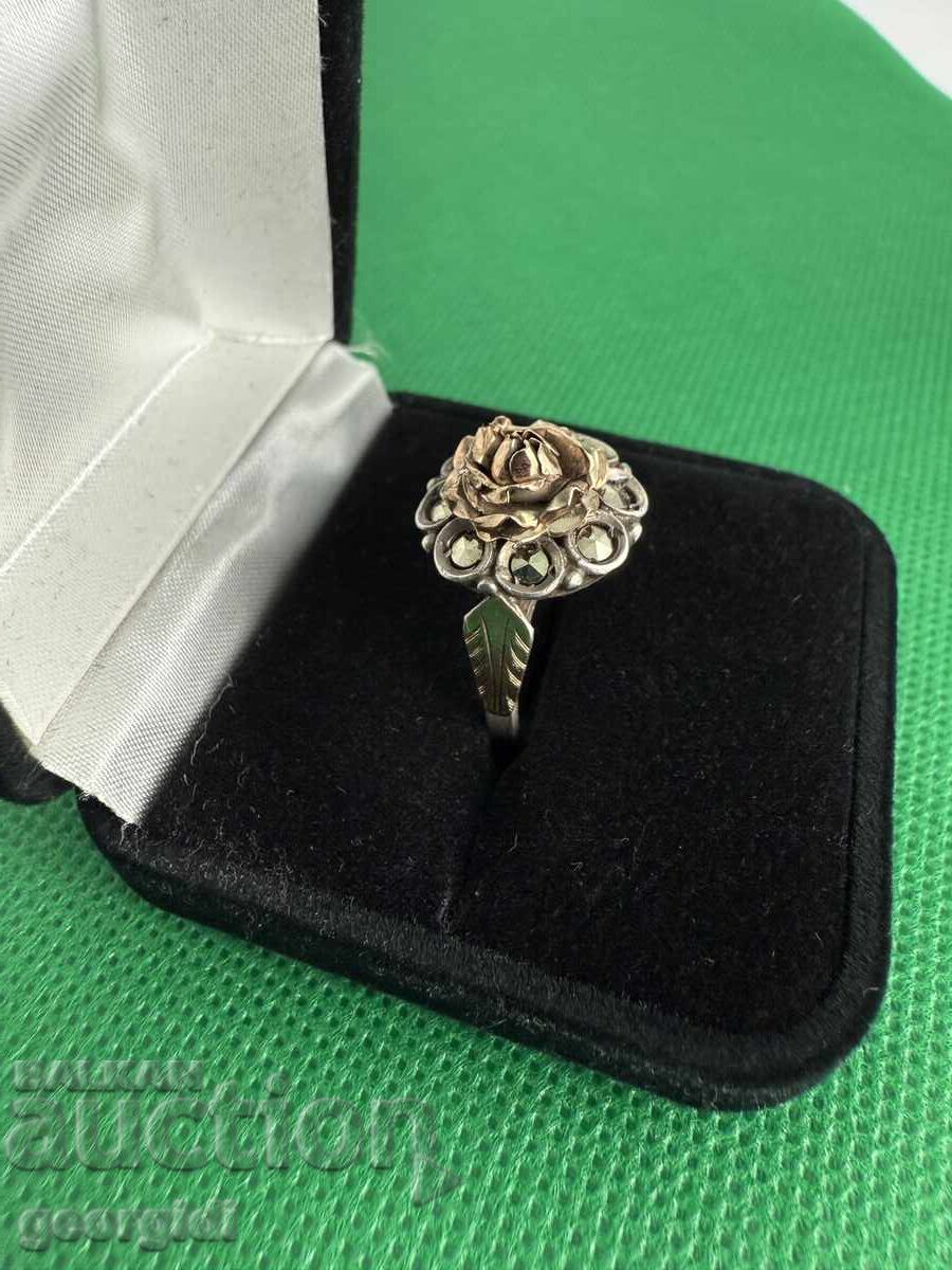 Handmade silver ring with gold. No. 7634 Handmade silver ring with gold. No. 7634