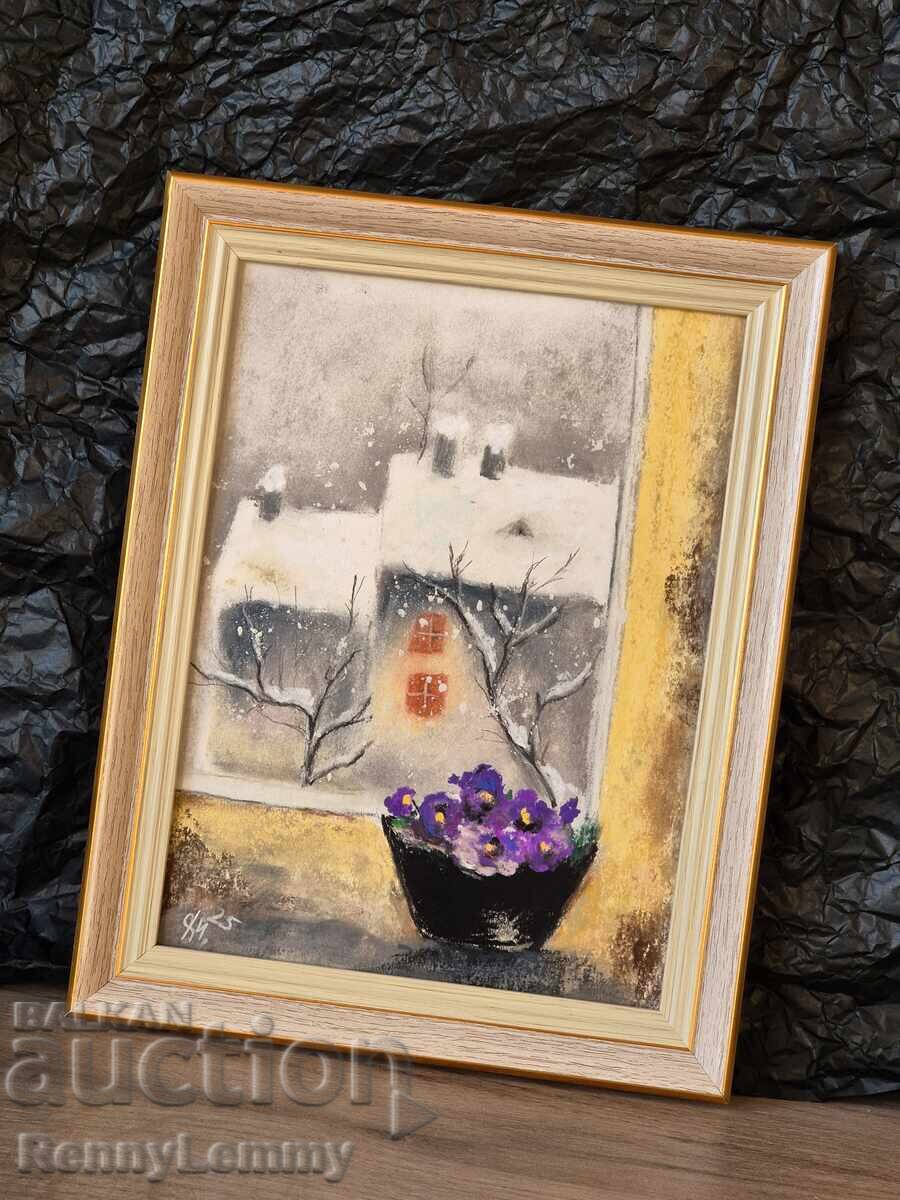 Winter violets, original painting, pastel with price 60.00 BGN | € 30.68 Winter violets, original painting, pastel with price 60.00 BGN | € 30.68