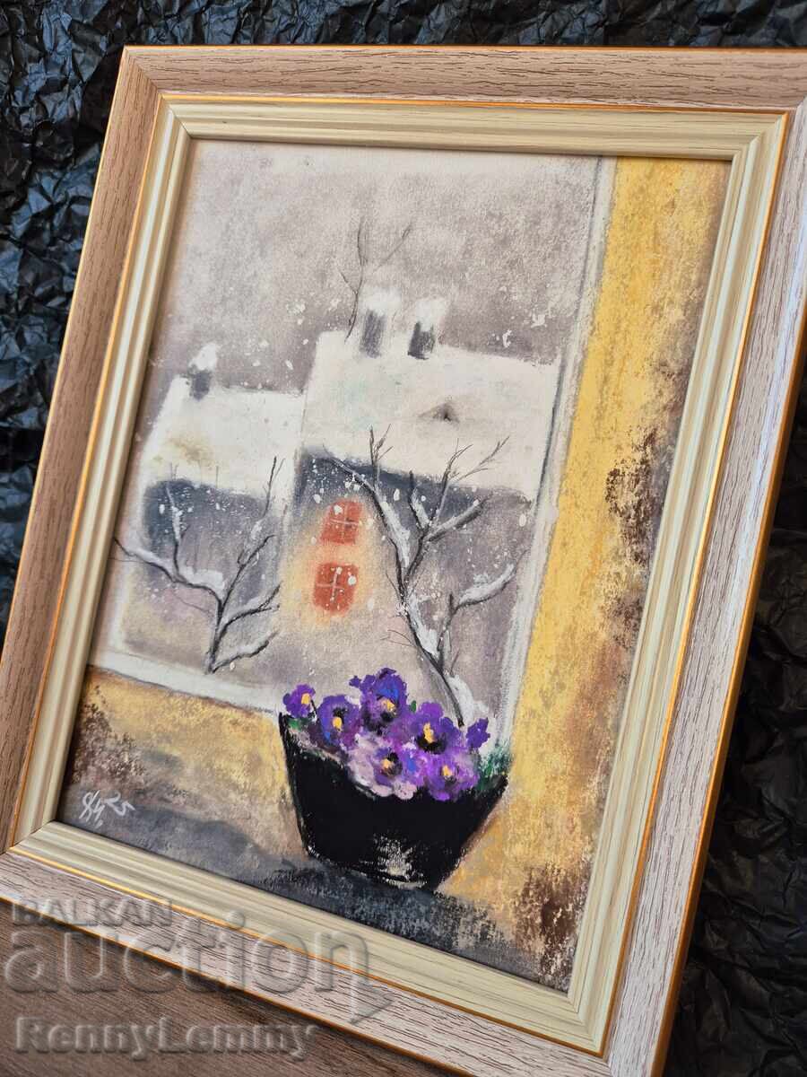 Auction Winter violets, original painting, pastel Auction Winter violets, original painting, pastel