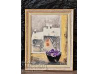 Winter violets, original painting, pastel