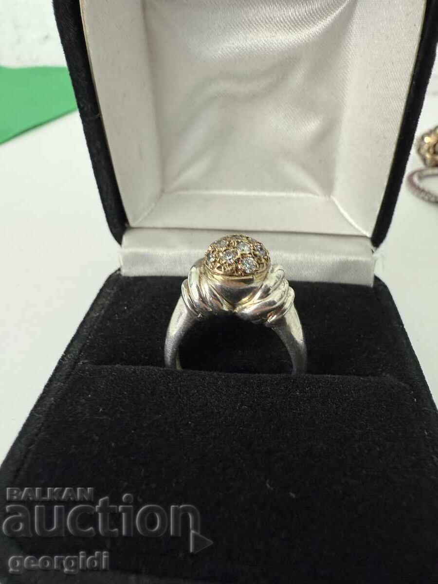 Σχεδιασμένο ασημένιο δαχτυλίδι με χρυσό και swarovski. Νο. 7635 με τιμή 135.00 BGN | € 69.02