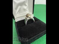 Inel de argint de designer cu aur și Swarovski. №7635