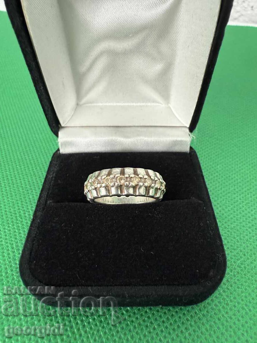 Δημοπρασία Σχεδιαστικό ασημένιο δαχτυλίδι με φυσικά πετράδια. Νο. 7637