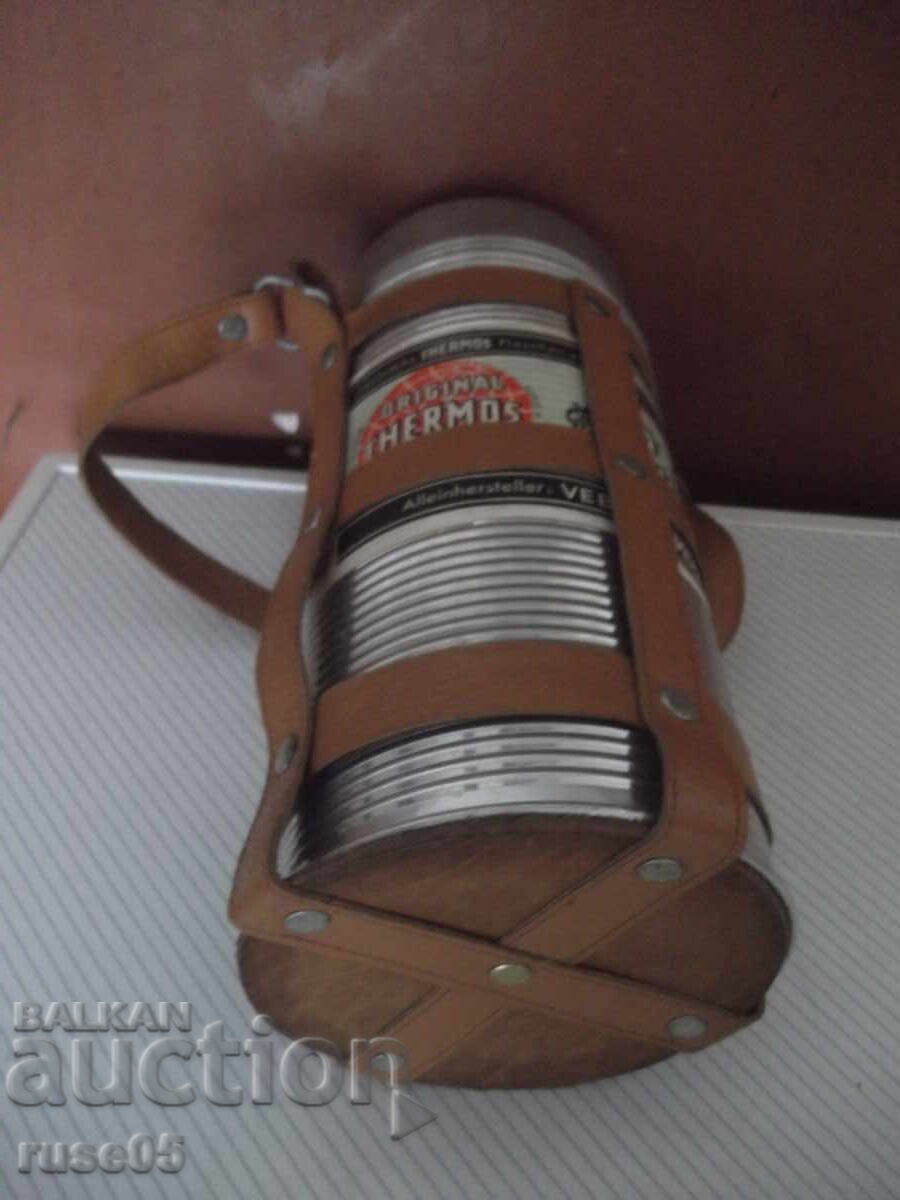 Auction  Thermos for food with leather carrier from the USSR, new