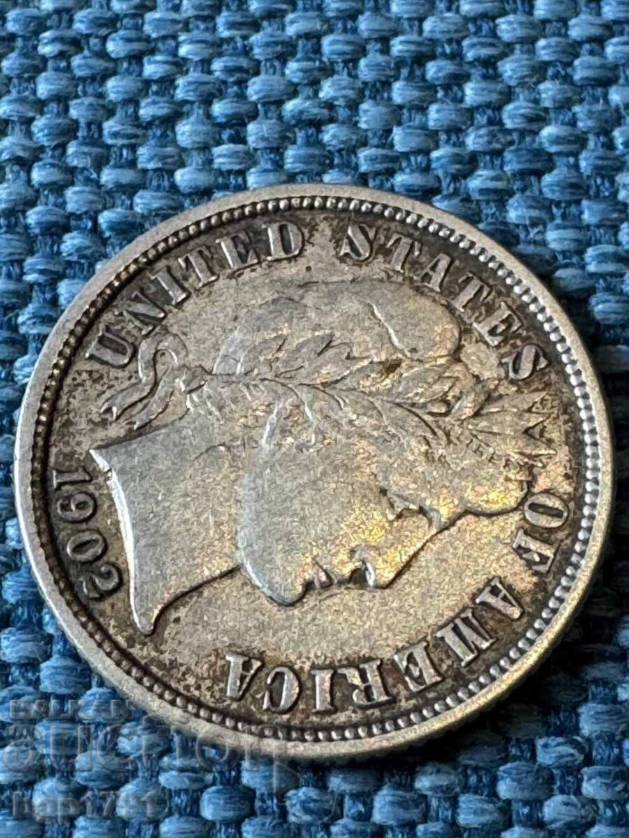 Доставка на 1 дайм 1902 буква О САЩ сребро Доставка на 1 дайм 1902 буква О САЩ сребро