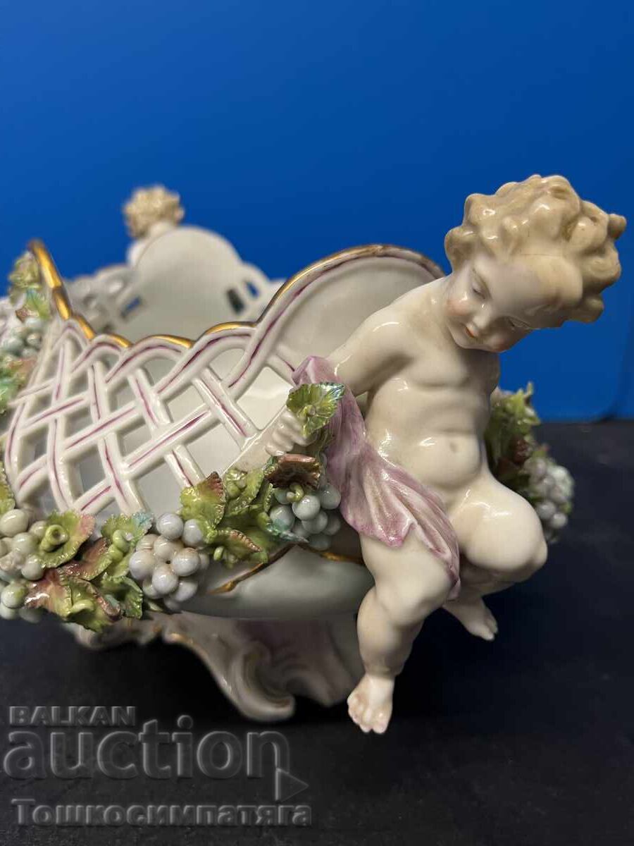 Porțelan de colecție Volkstedt - jardiniere ajurată cu înger - 5